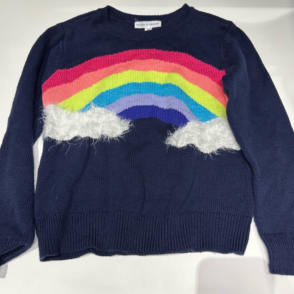 Rainbow sweater, navy blue, size 6/7 y.o.